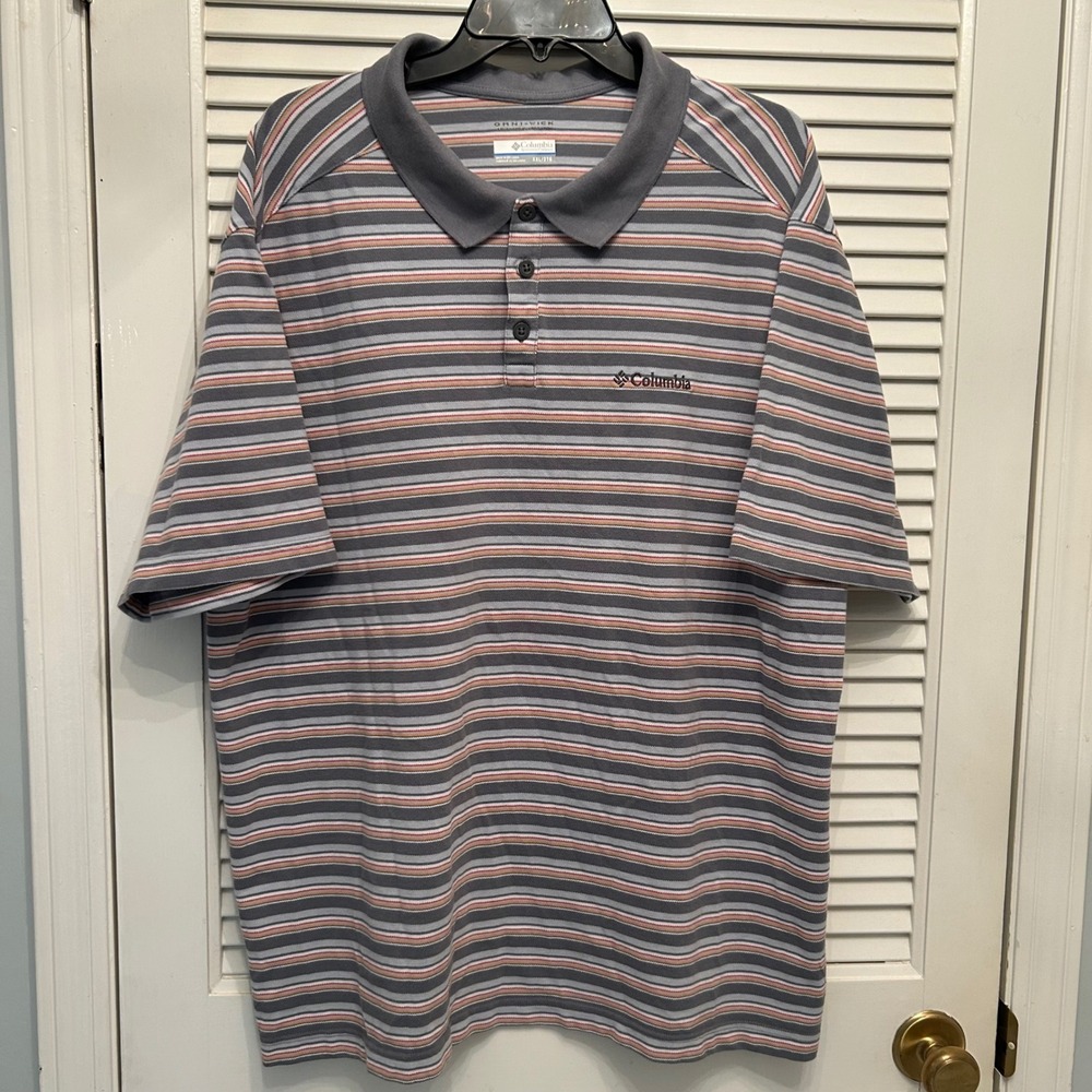 Columbia‎ Omni Wick XXL Striped Polo Shirt Gray Orange Short Sleeve Casual Top